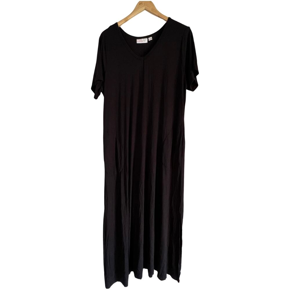 BELLE by Kim Gravel Solid V-Neck Maxi Dress Black Tall S A570754